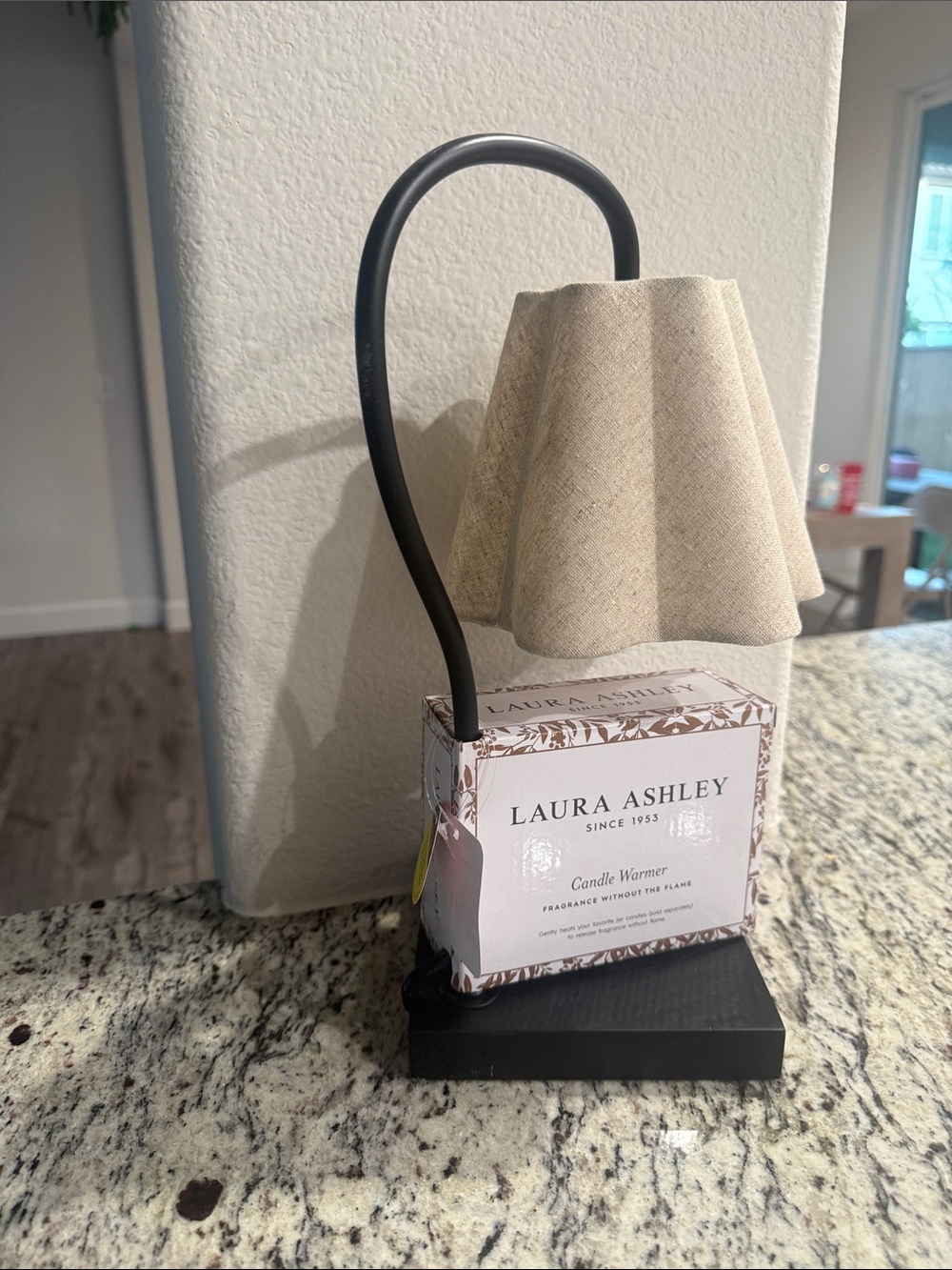 Laura Ashley Beige Fabric Shade Candle Warmer with Black Base